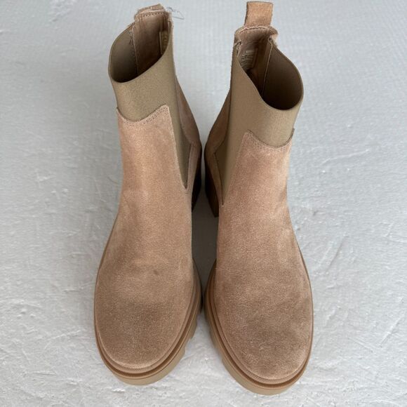 Size 8 - ANTONIO DE FARIA Portugal Tara Lug Sole Heel Chelsea Boots Beige Suede - Picture 4 of 10